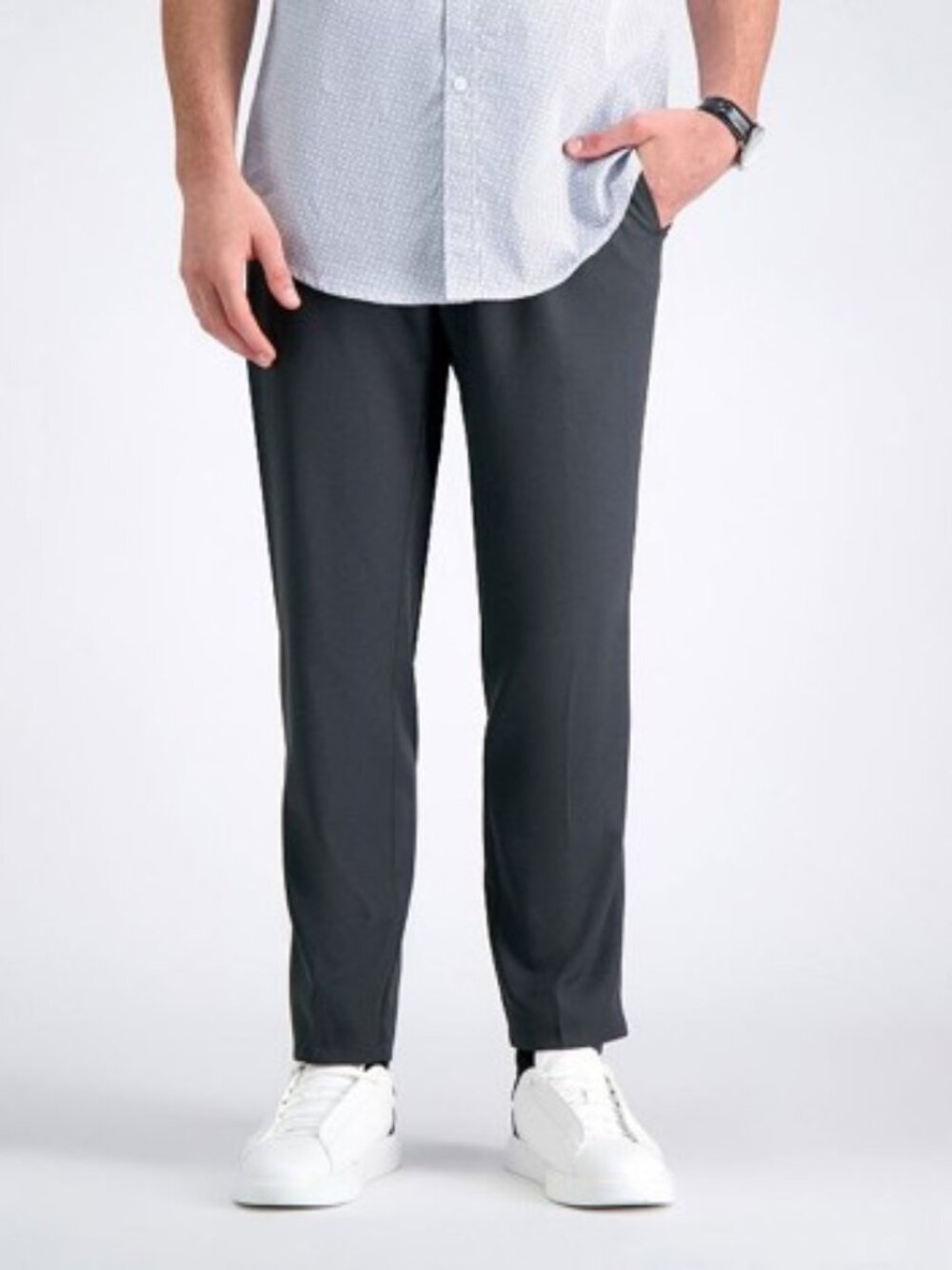 Haggar Active Series Everyday Slim Fit Flat-Front Pants, 32W X 34L, Dark Gray